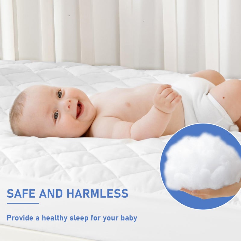 GRT 1 Pack Waterproof Crib Mattress Protector, Quilted Baby Mattress Cover Fitted Deep Pocket from 4" up to 9", Extra Soft Breathable & Noiseless Toddler Mattress Pad 52"x28", White - Image 2